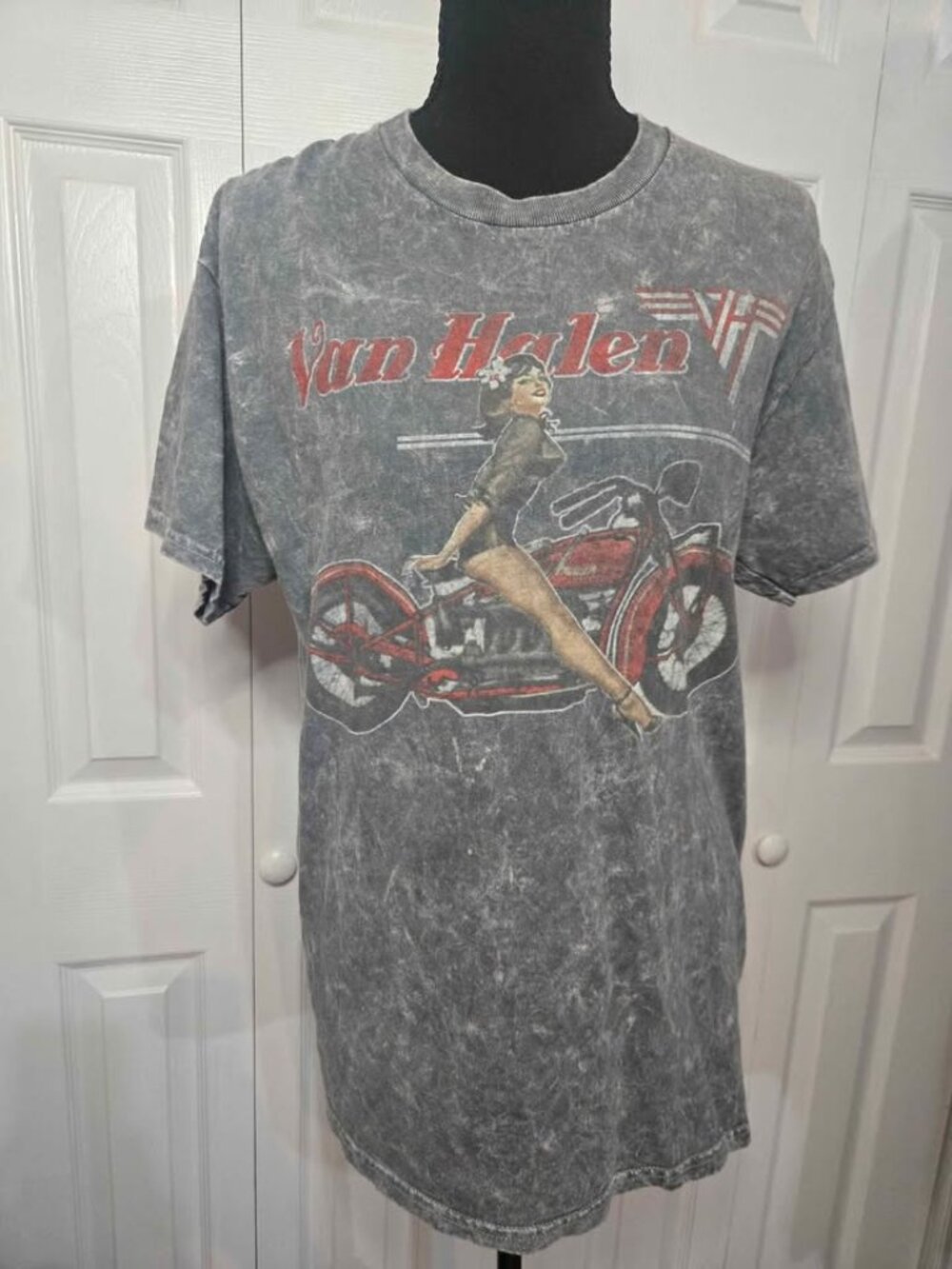 Medium Vintage Y2K Double Stitch Faded Gray Tee Tshirt Van Halen Pinup